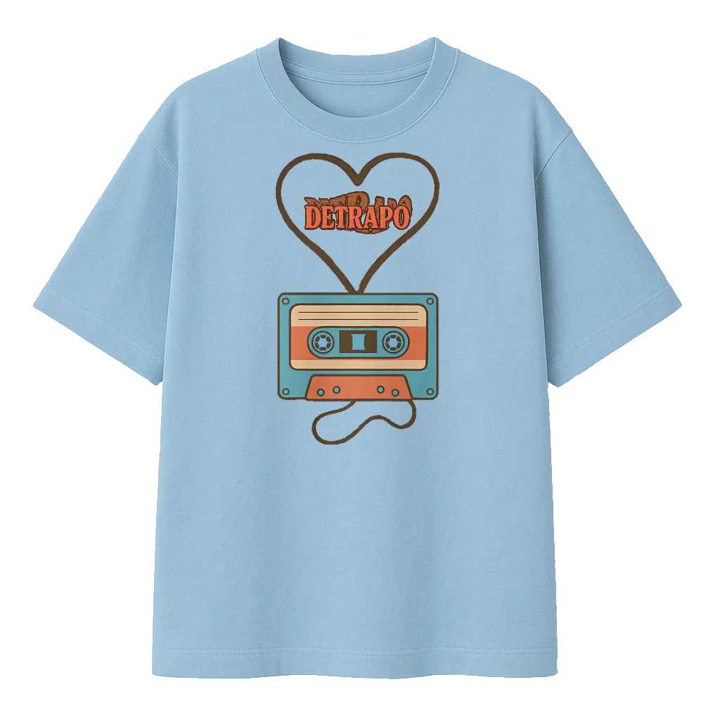 Camiseta azul Detrapo con estampado de casete y corazón